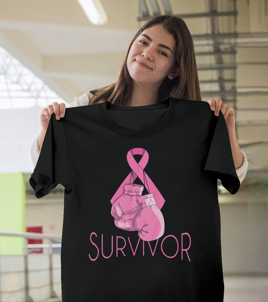 Survivor Breast Cancer Awareness Pink Ribbon Boxing Gloves T-Shirt
