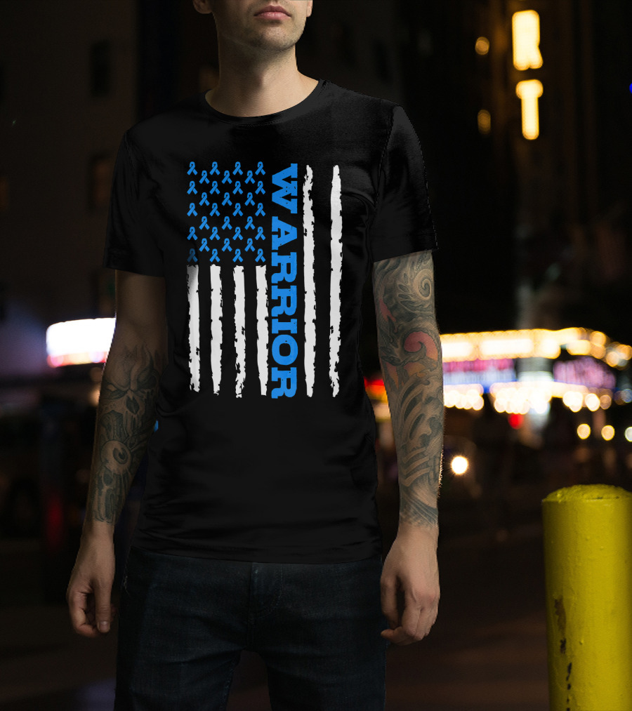 Prostate Cancer Warrior Blue Ribbon American Flag T-Shirt