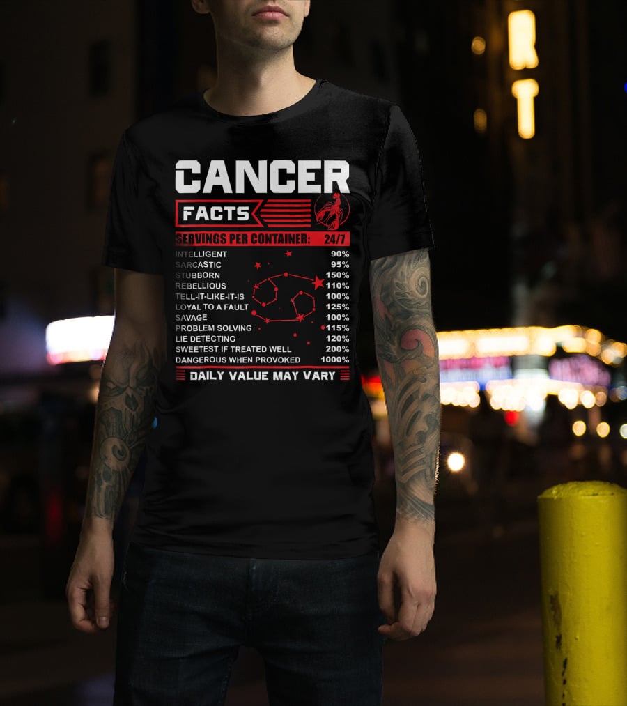 Cancer Facts Zodiac Traits Daily Value May Vary T-Shirt