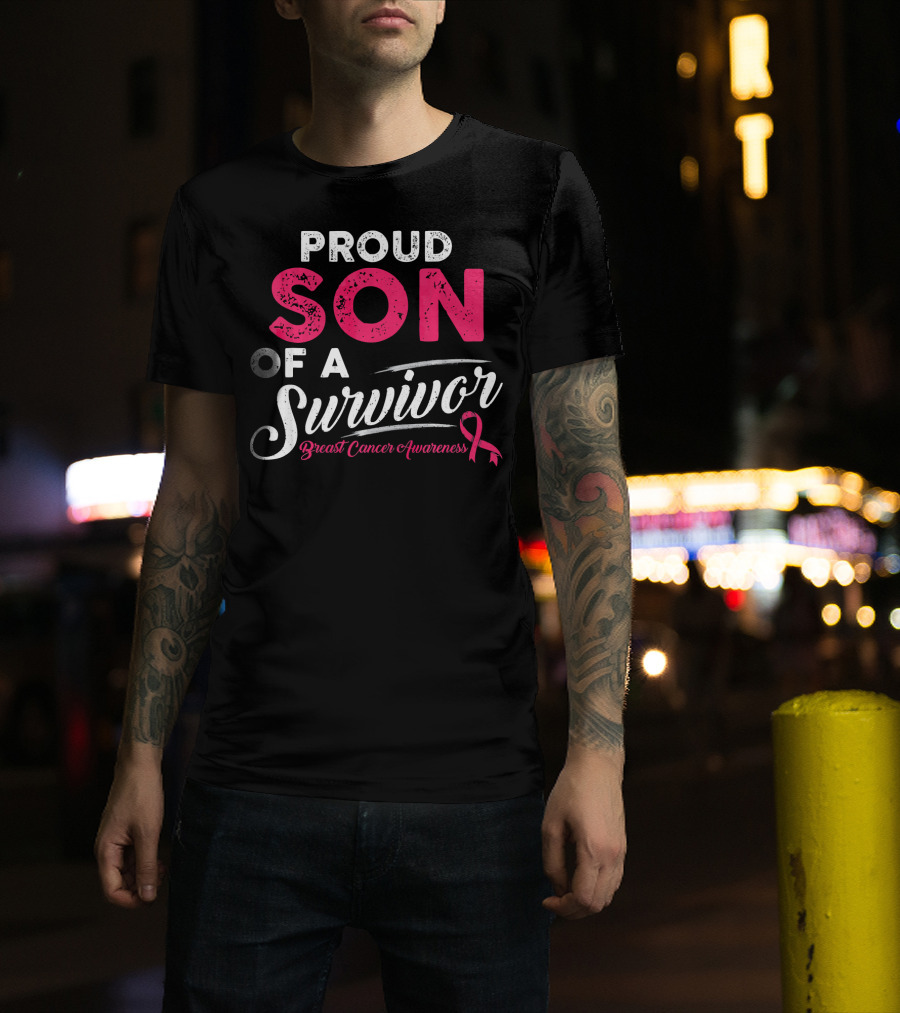 Proud Son Of A Survivor Breast Cancer Awareness T-Shirt