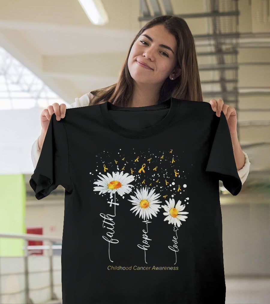 Faith Hope Love Childhood Cancer Awareness Daisies And Ribbons T-Shirt