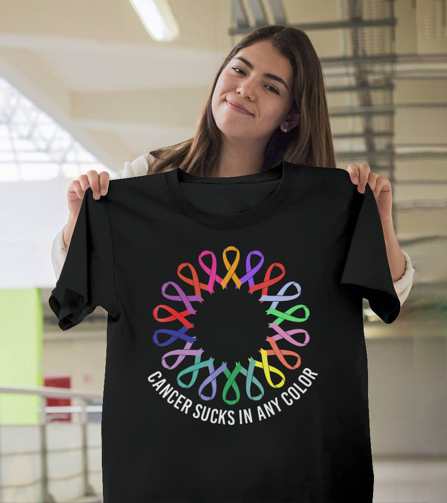 Cancer Sucks In Any Color Awareness Ribbons T-Shirt