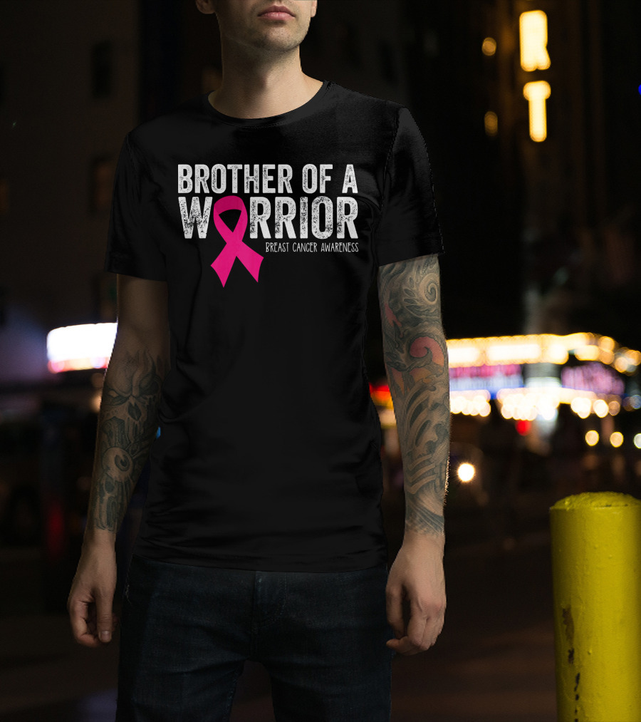 Brother Of A Warrior Pink Ribbon Breast Cancer Awareness T-Shirt