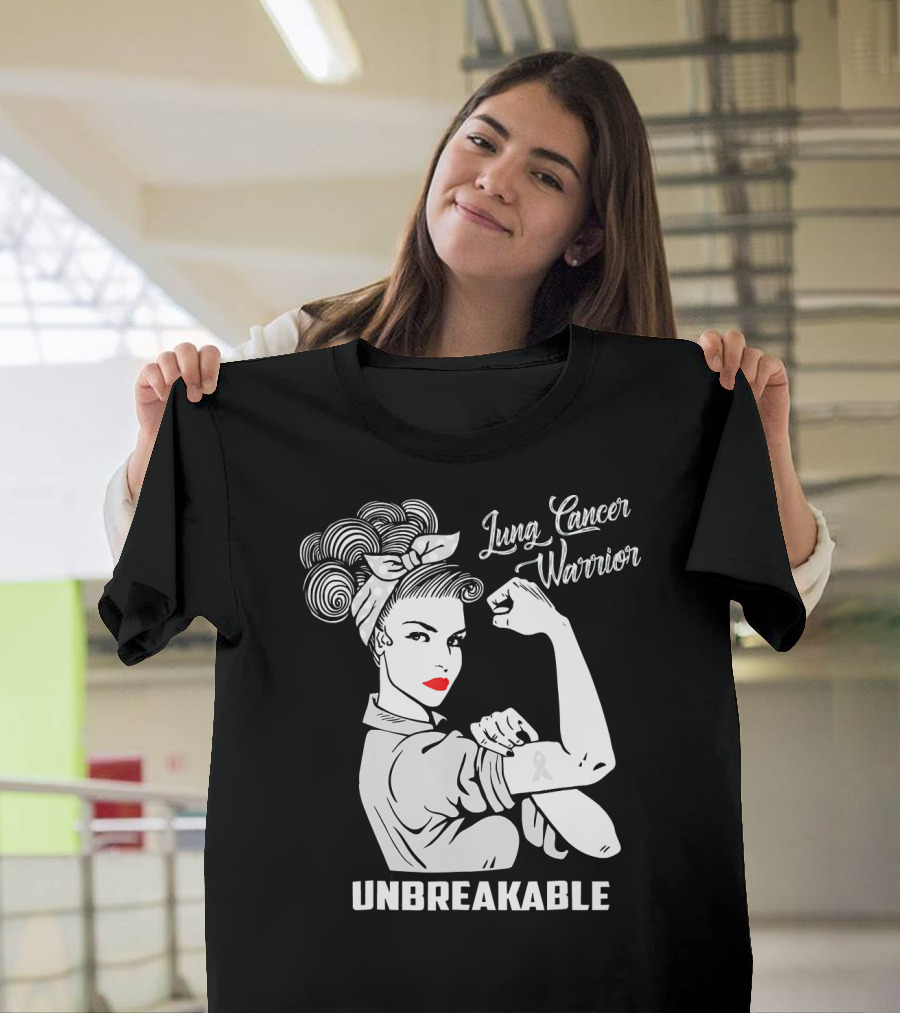 Lung Cancer Warrior Unbreakable Rosie the Riveter T-Shirt