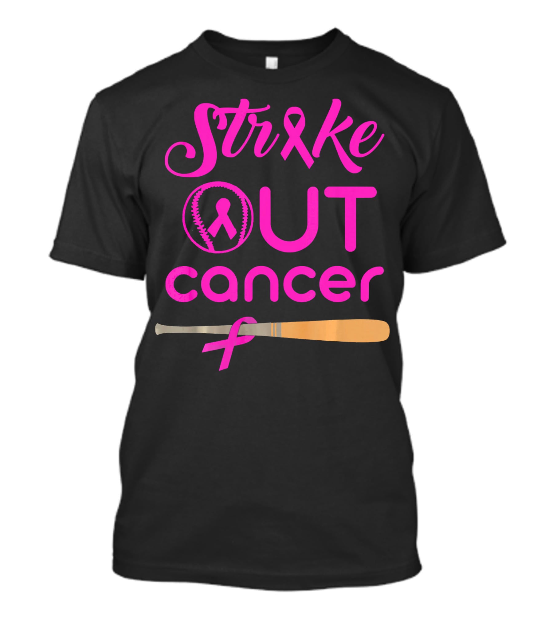 Strike Out Cancer Pink Ribbon Baseball Bat T-Shirt