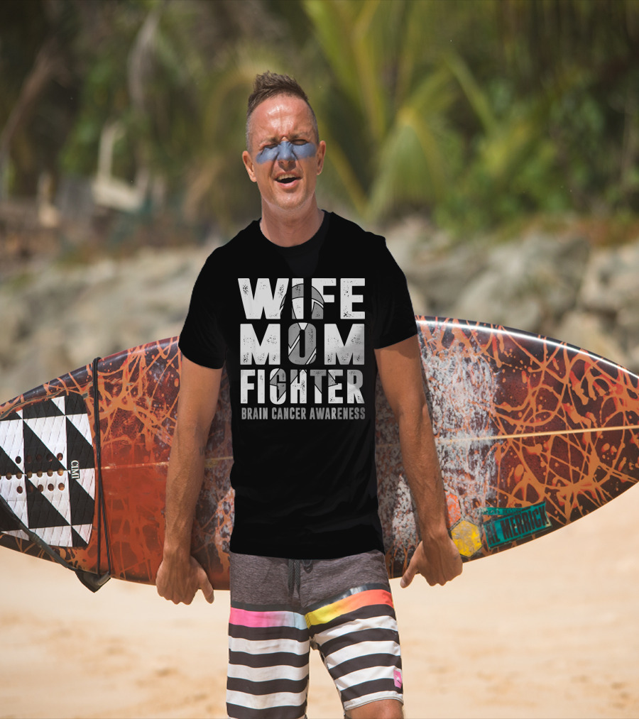 Wife Mom Fighter Brain Cancer Awareness Support Tattoo T-Shirt
