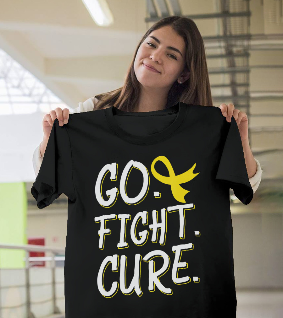 Go Fight Cure Childhood Cancer Gold Ribbon Awareness T-Shirt