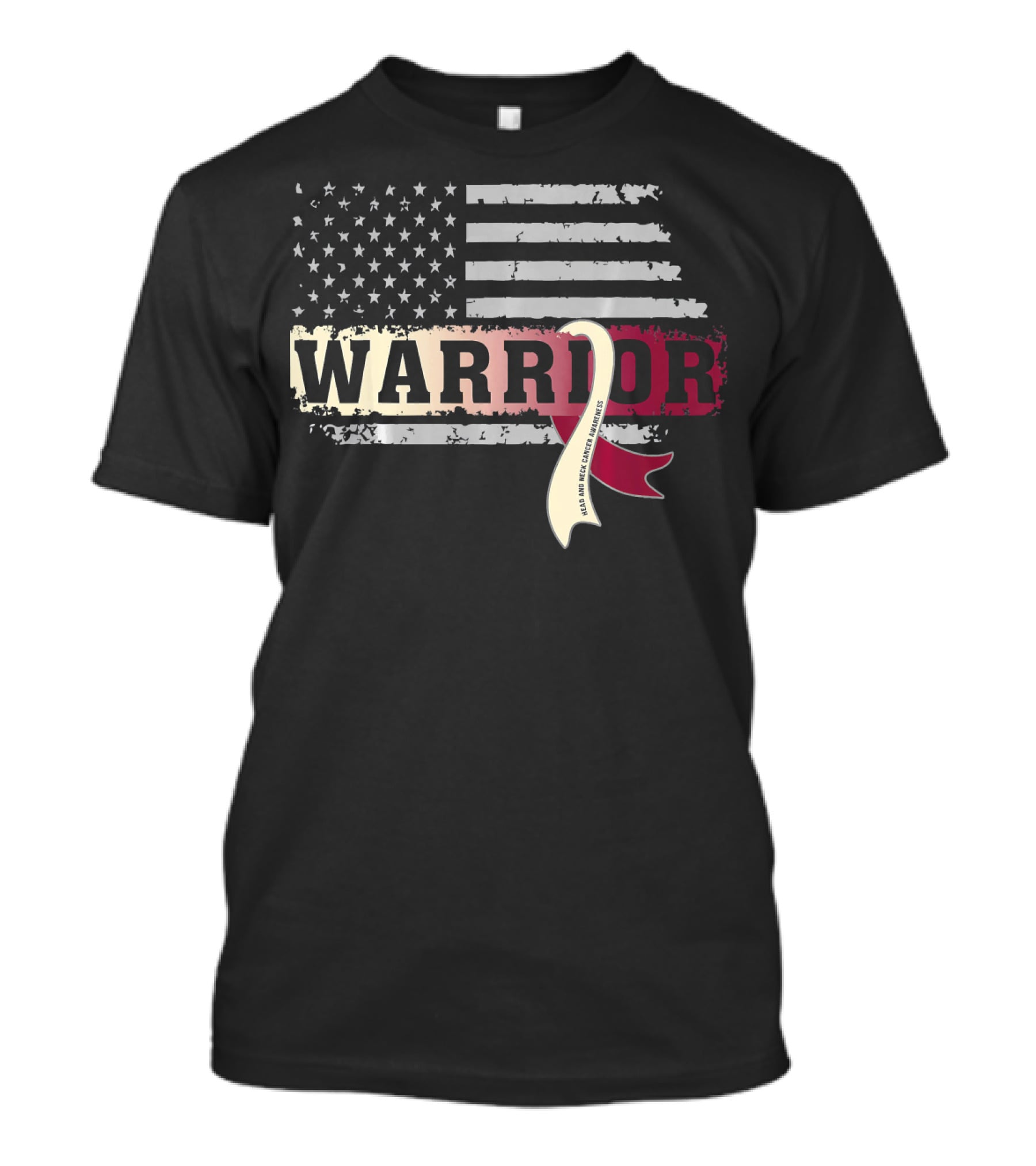 Warrior Head And Neck Cancer Ribbon American Flag T-Shirt