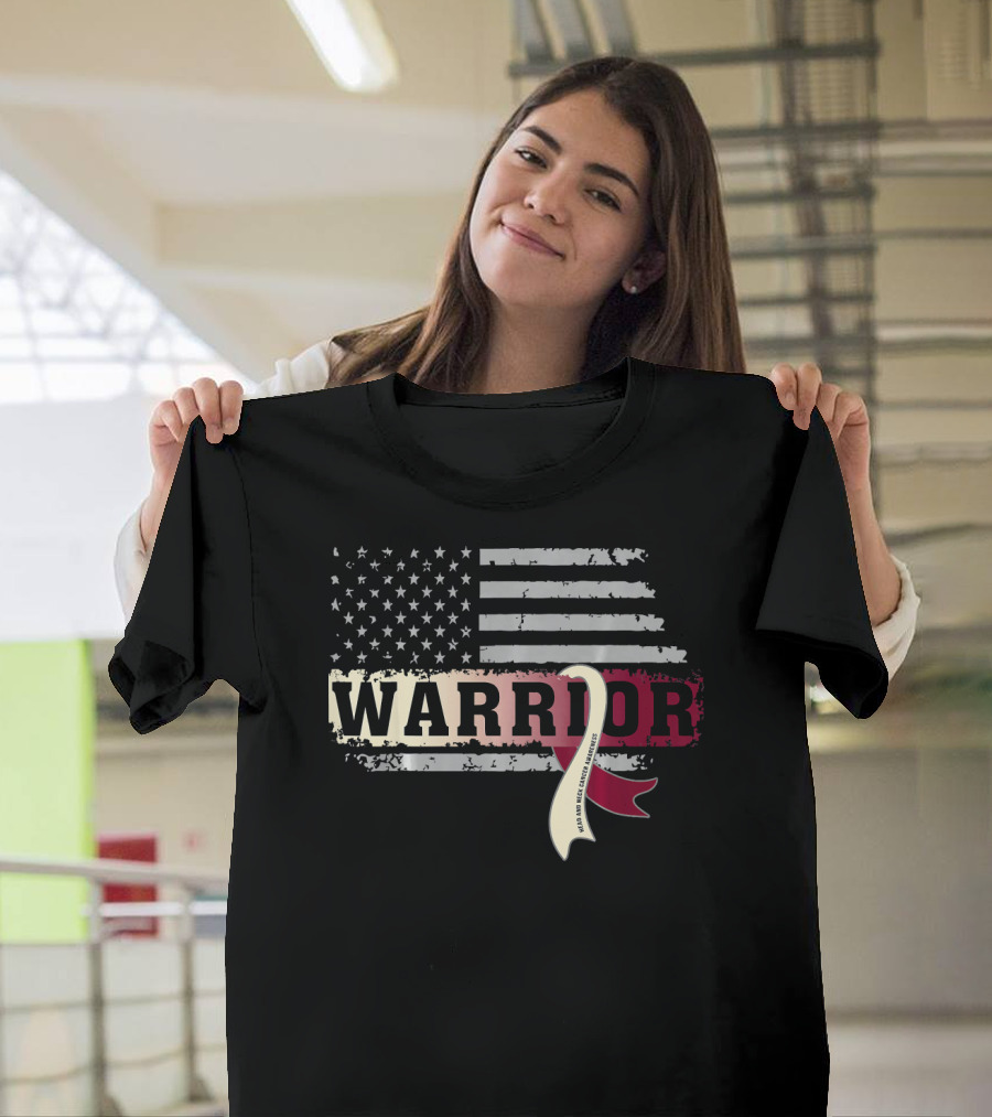 Warrior Head And Neck Cancer Ribbon American Flag T-Shirt
