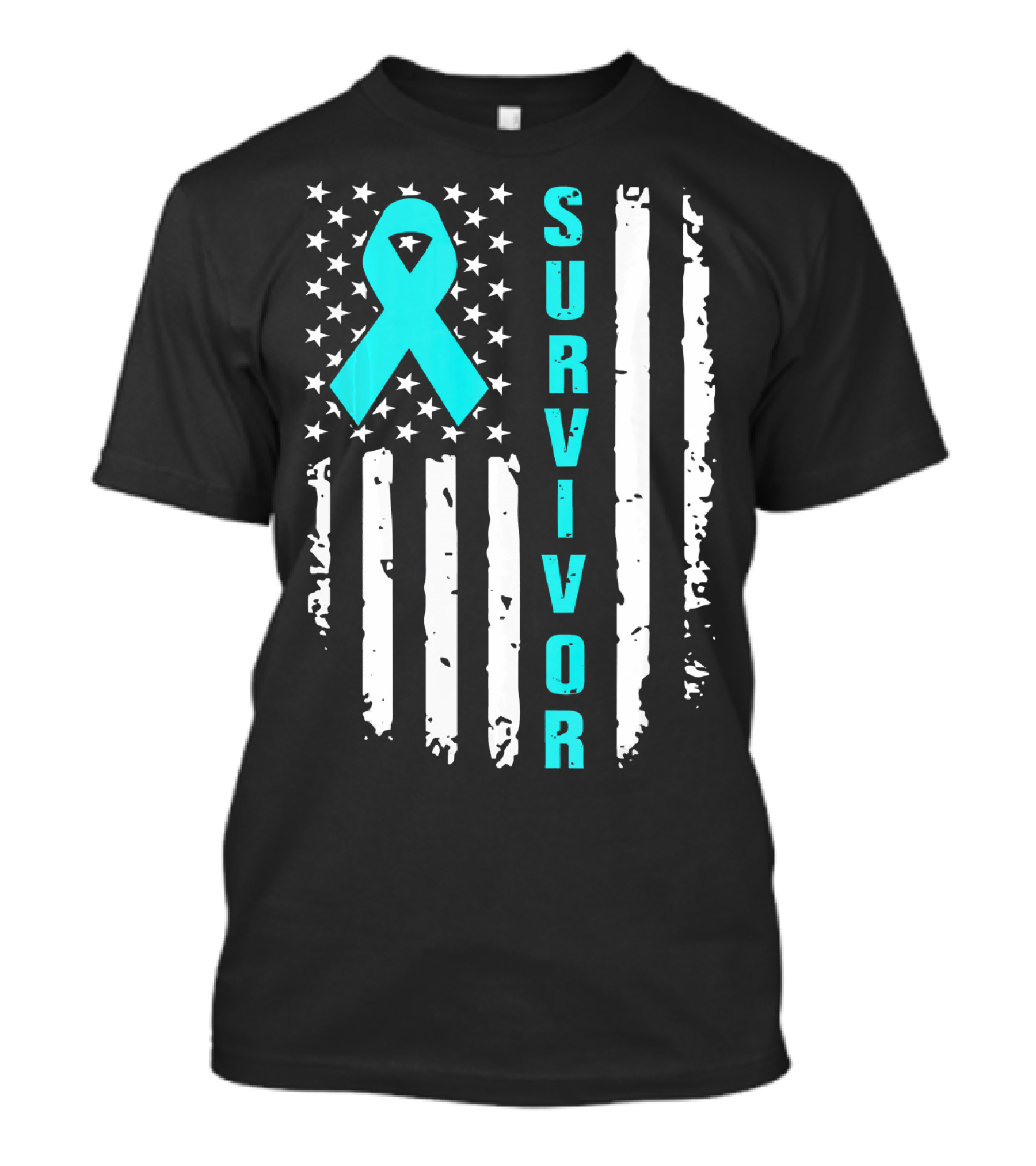Survivor Ovarian Cancer Awareness American Flag T-Shirt
