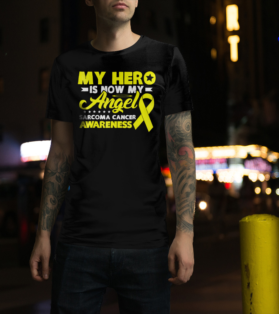 My Hero Is Now My Angel Sarcoma Cancer Awareness Yellow T-Shirt