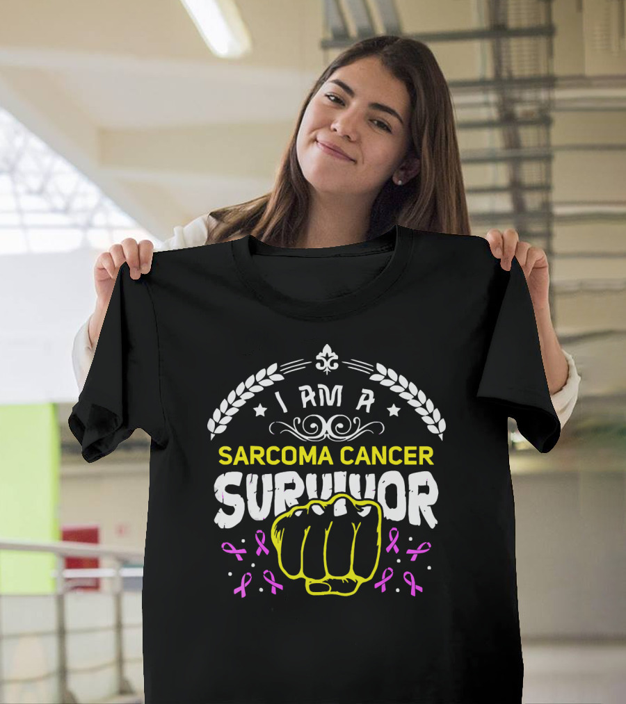 I Am a Sarcoma Cancer Survivor Fighting Spirit with Pink Ribbons T-Shirt