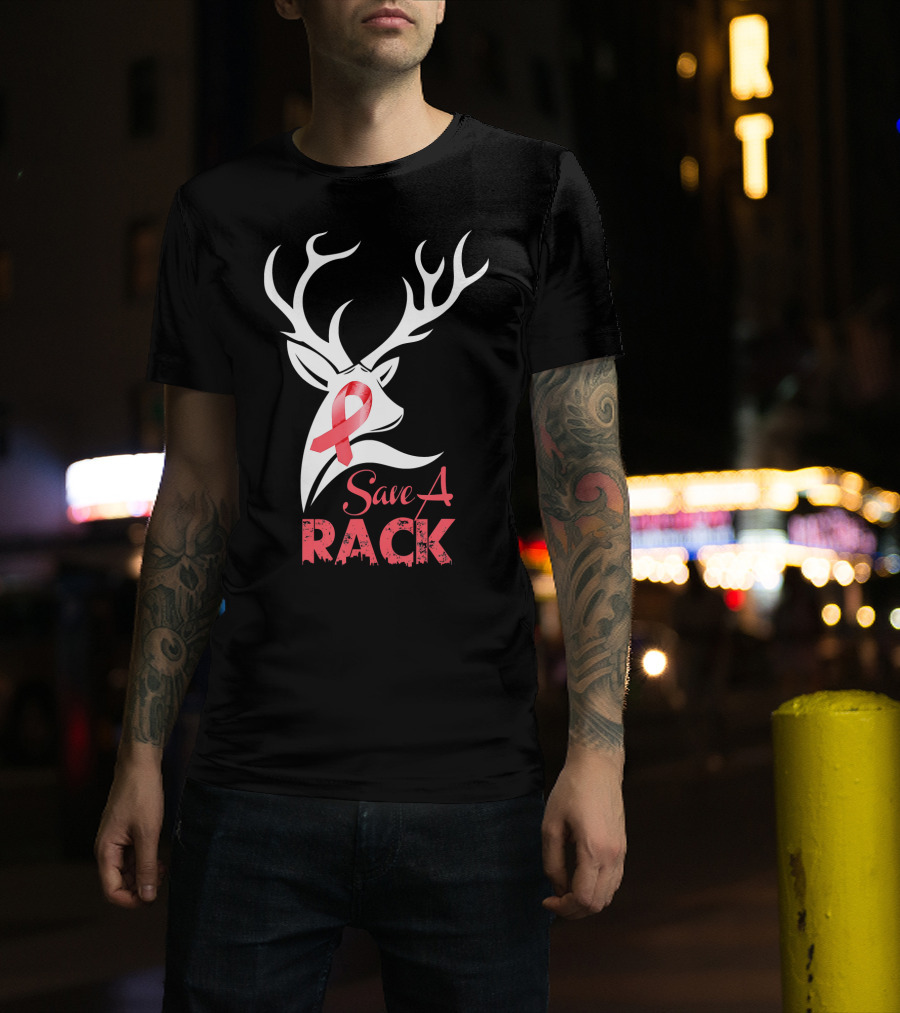 Save A Rack Breast Cancer Awareness Pink Ribbon Deer Antlers T-Shirt