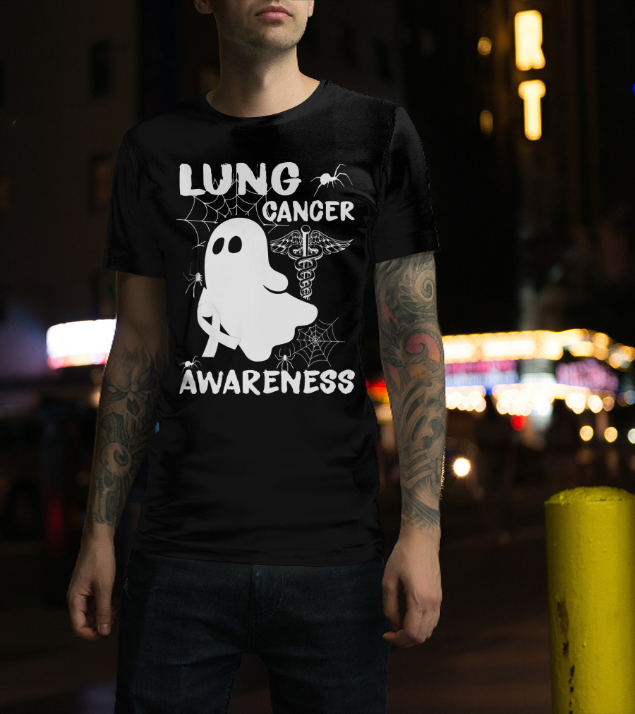 Lung Cancer Awareness Boo Ghost With Spider Webs And Spider T-Shirt