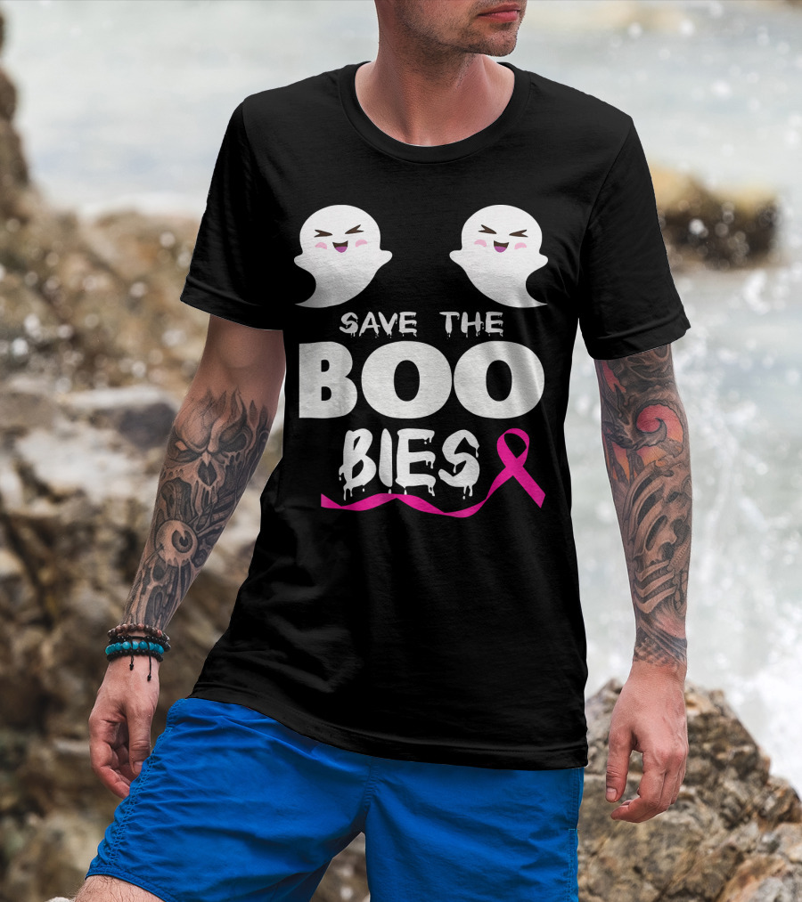 Save The BOO Bies Ghosts Pink Ribbon Breast Cancer Support T-Shirt