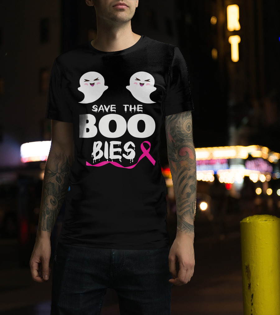 Save The BOO Bies Ghosts Pink Ribbon Breast Cancer Support T-Shirt