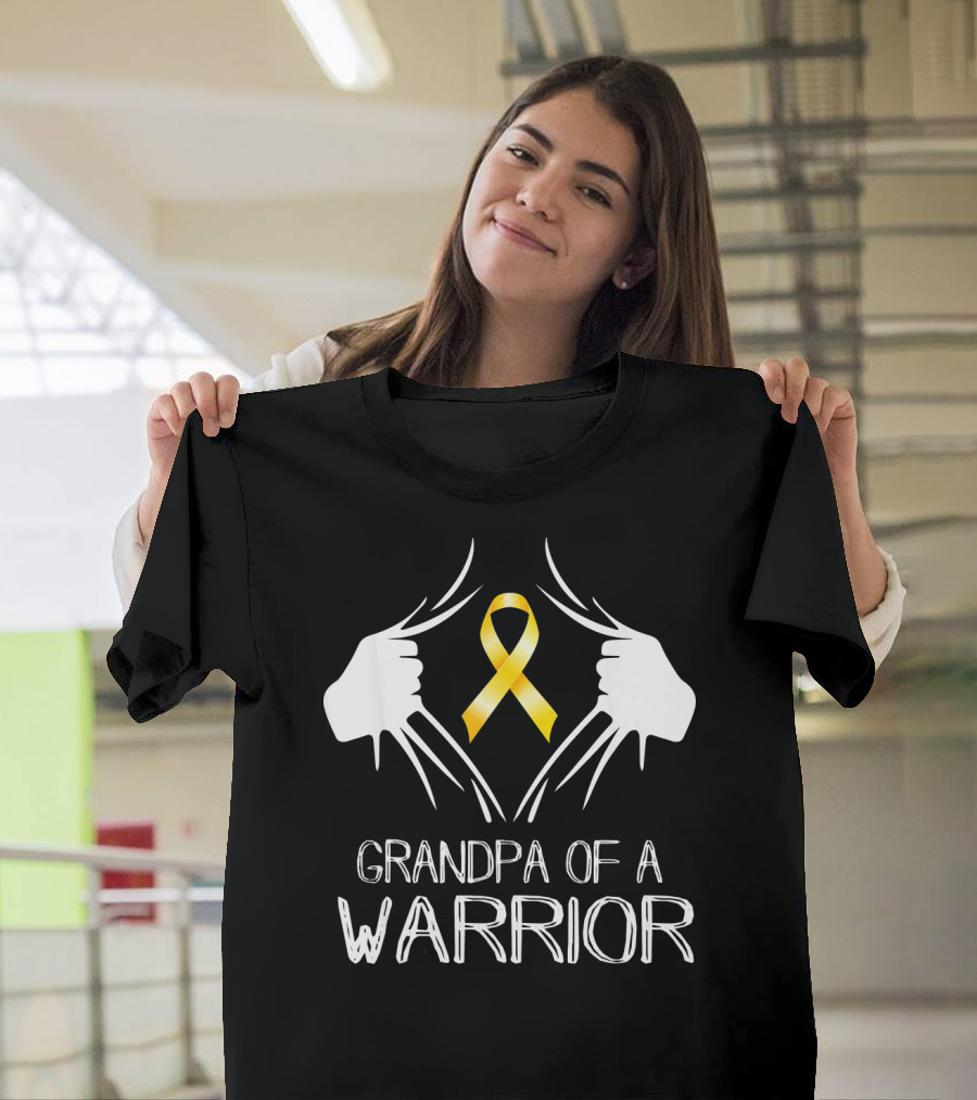Grandpa Of A Warrior Childhood Cancer Gold T-Shirt