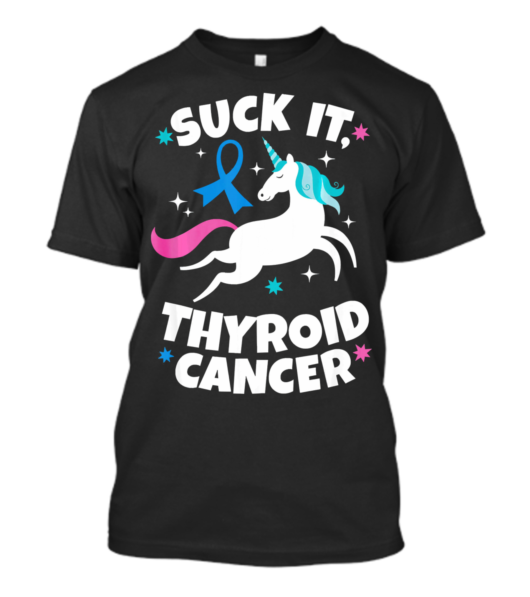 Suck It Thyroid Cancer Unicorn Blue T-Shirt
