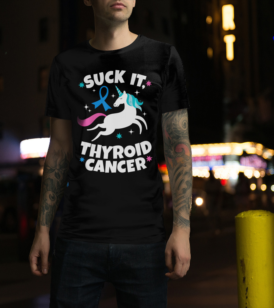Suck It Thyroid Cancer Unicorn Blue T-Shirt