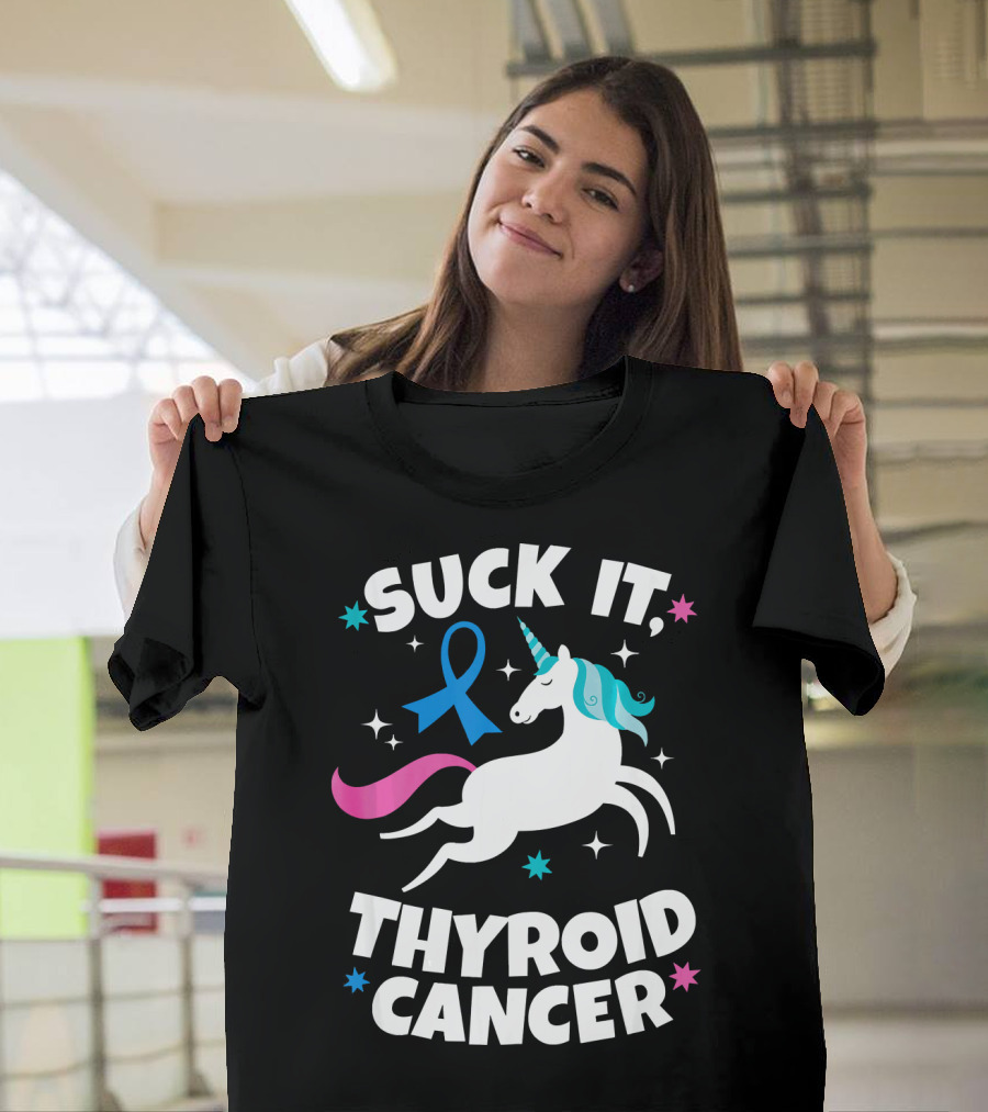 Suck It Thyroid Cancer Unicorn Blue T-Shirt