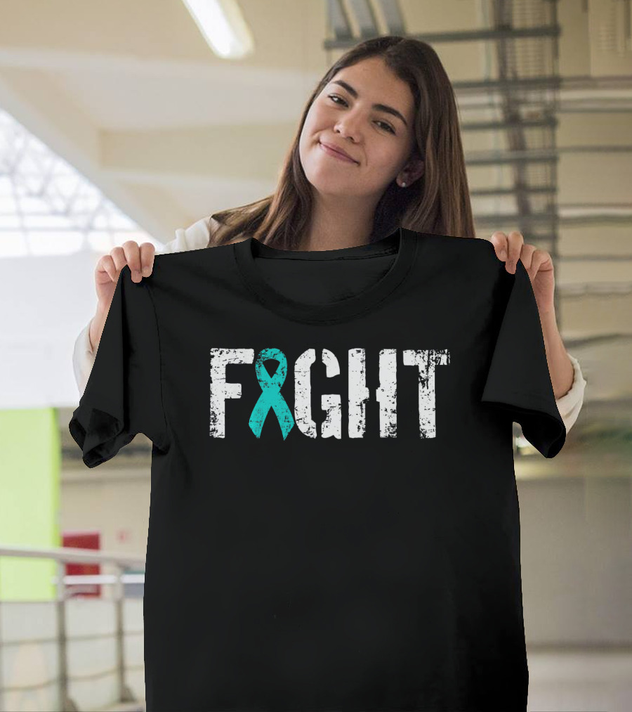 Fight Ovarian Cancer Teal Ribbon Combat T-Shirt