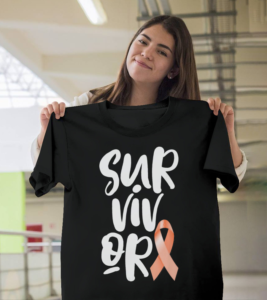 Survivor Uterine Cancer Peach Ribbon Awareness T-Shirt