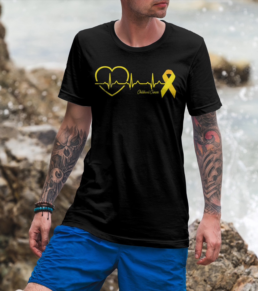 Childhood Cancer Awareness Heartbeat Yellow T-Shirt