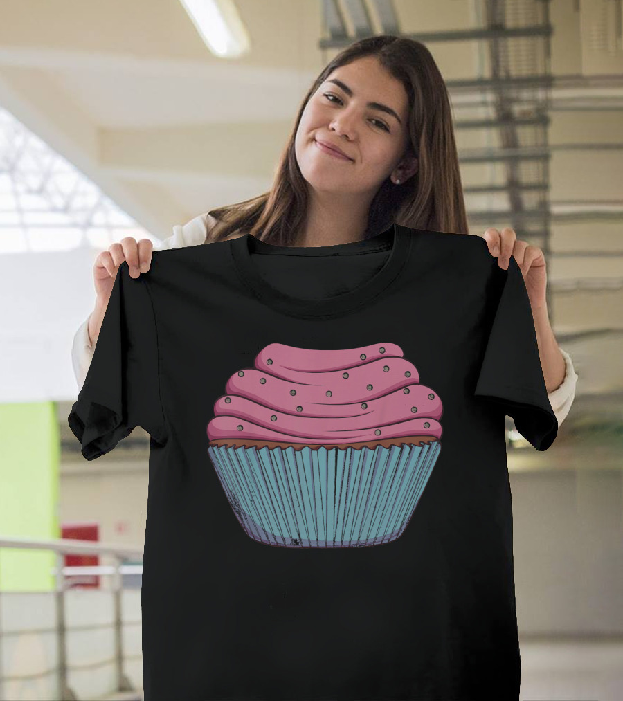 Cupcake Pink Swirled Icing Blue Wrapper T-Shirt