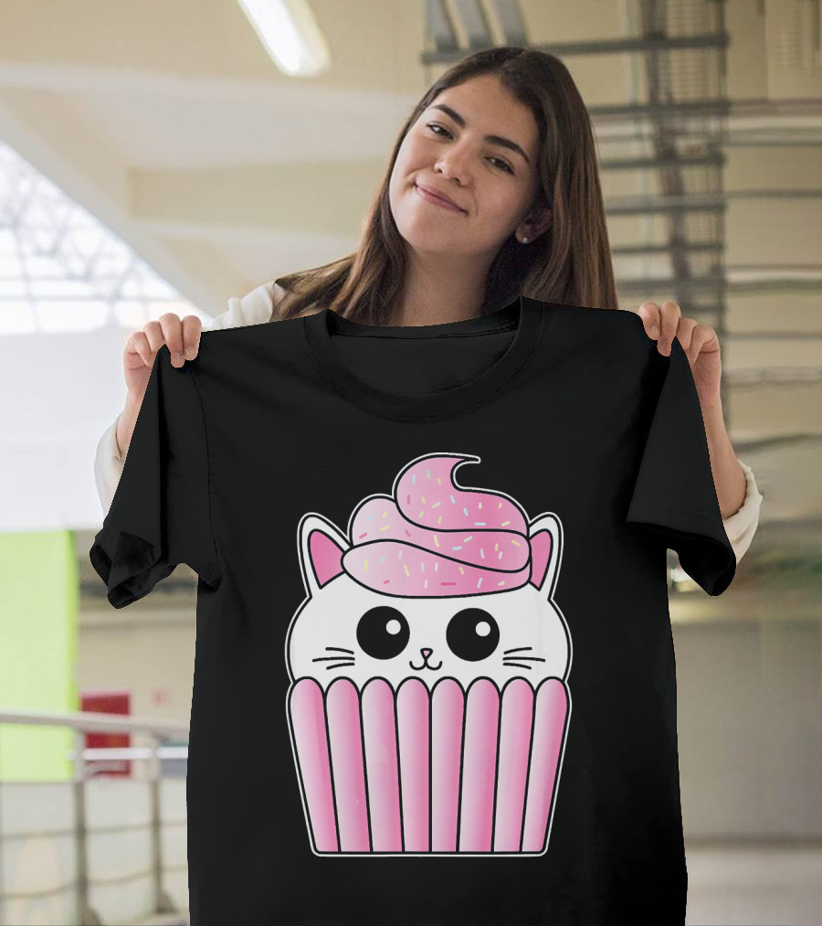 Kawaii Cat Cupcake Muffin in Pink Sweet Delight T-Shirt