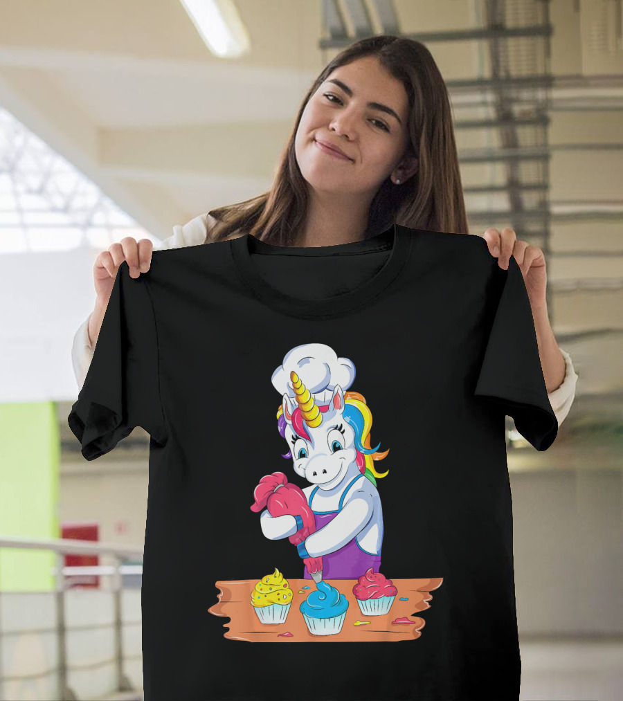 Unicorn Baking Colorful Cupcake Creations Chef T-Shirt