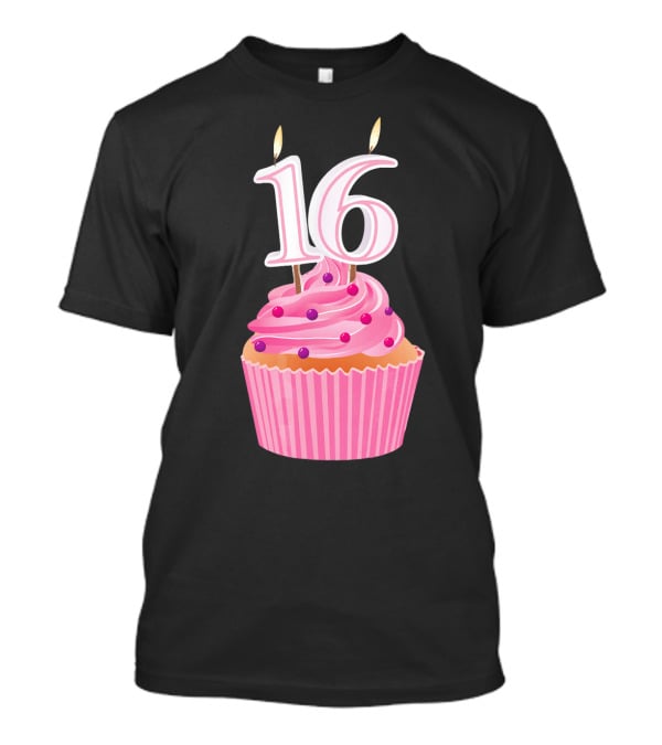 Sweet 16 Birthday Pink Cupcake With Number Candle T-Shirt