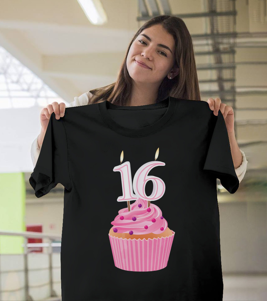 Sweet 16 Birthday Pink Cupcake With Number Candle T-Shirt