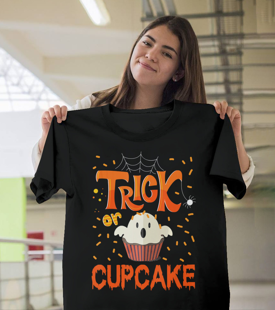 Trick Or Treat Spider Web Ghost Cupcake T-Shirt
