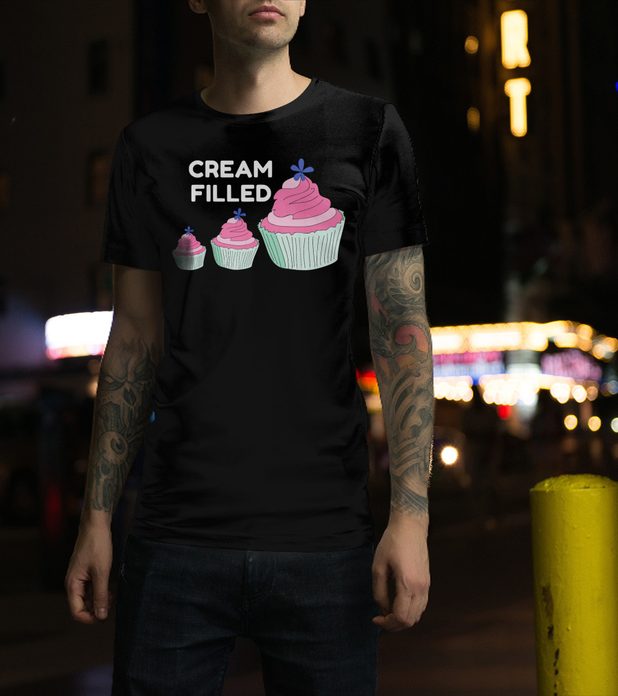 CREAM FILLED Cupcake Lover Trio With Pink Frosting And Blue Flower T-Shirt