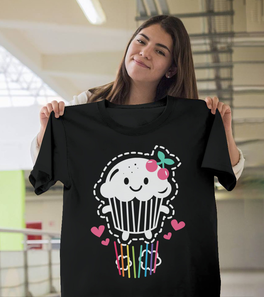 Cupcake Cute Kawaii Rainbow Team Cherry Hearts Rainbow Jump T-Shirt