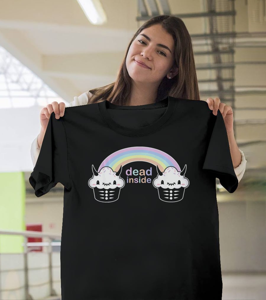 Pastel Goth Dead Inside Rainbow Cupcake Horns T-Shirt