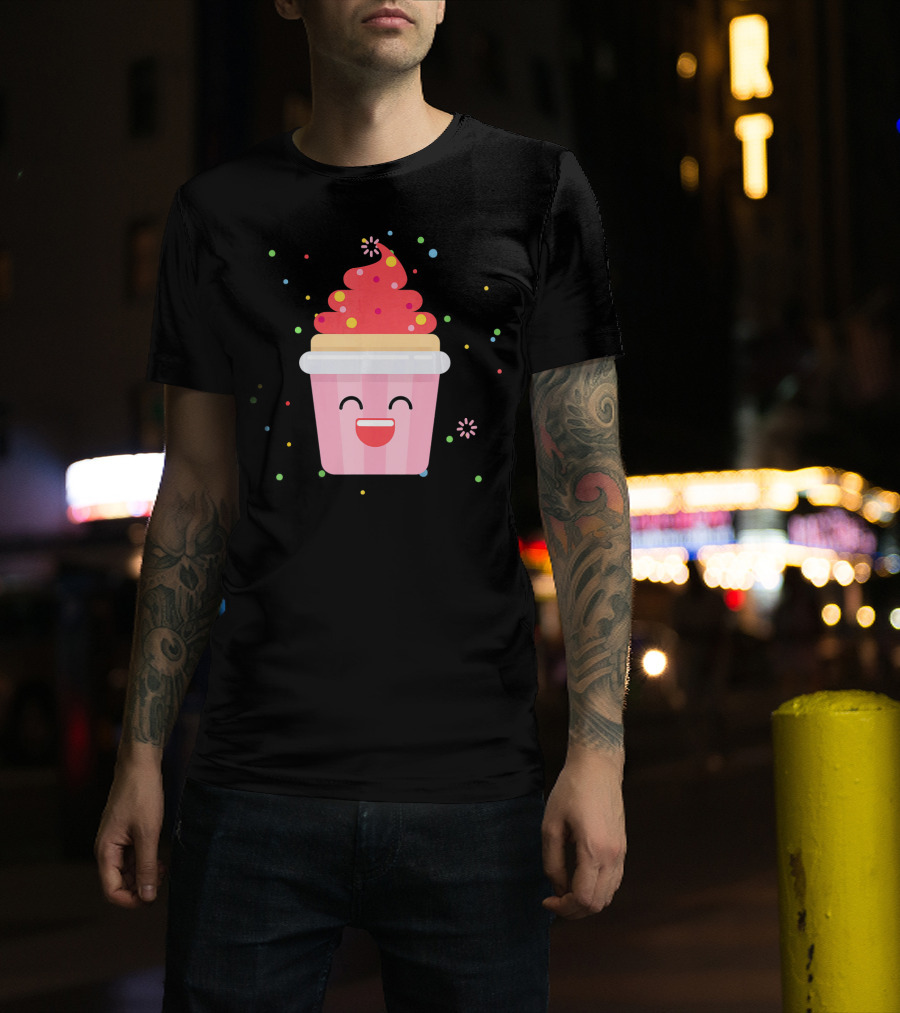 Cupcake Smiley Sweet Dessert Celebration With Sprinkles T-Shirt