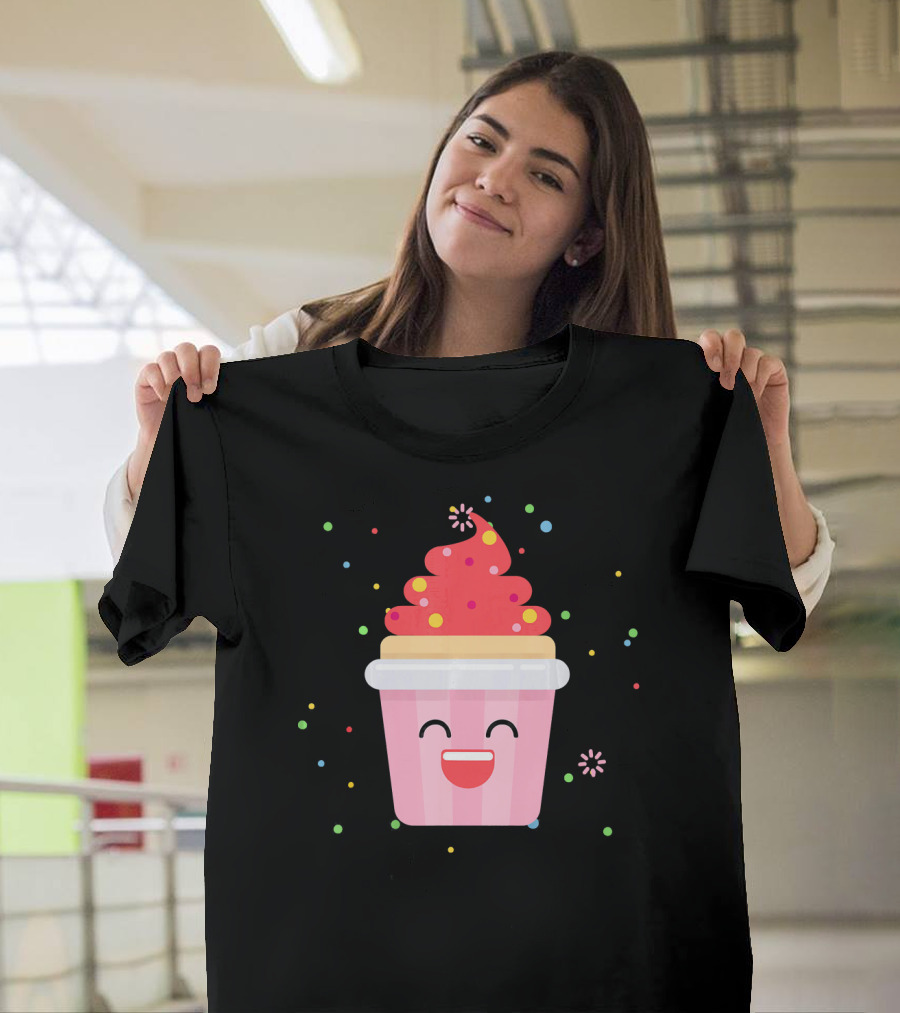 Cupcake Smiley Sweet Dessert Celebration with Sprinkles T-Shirt