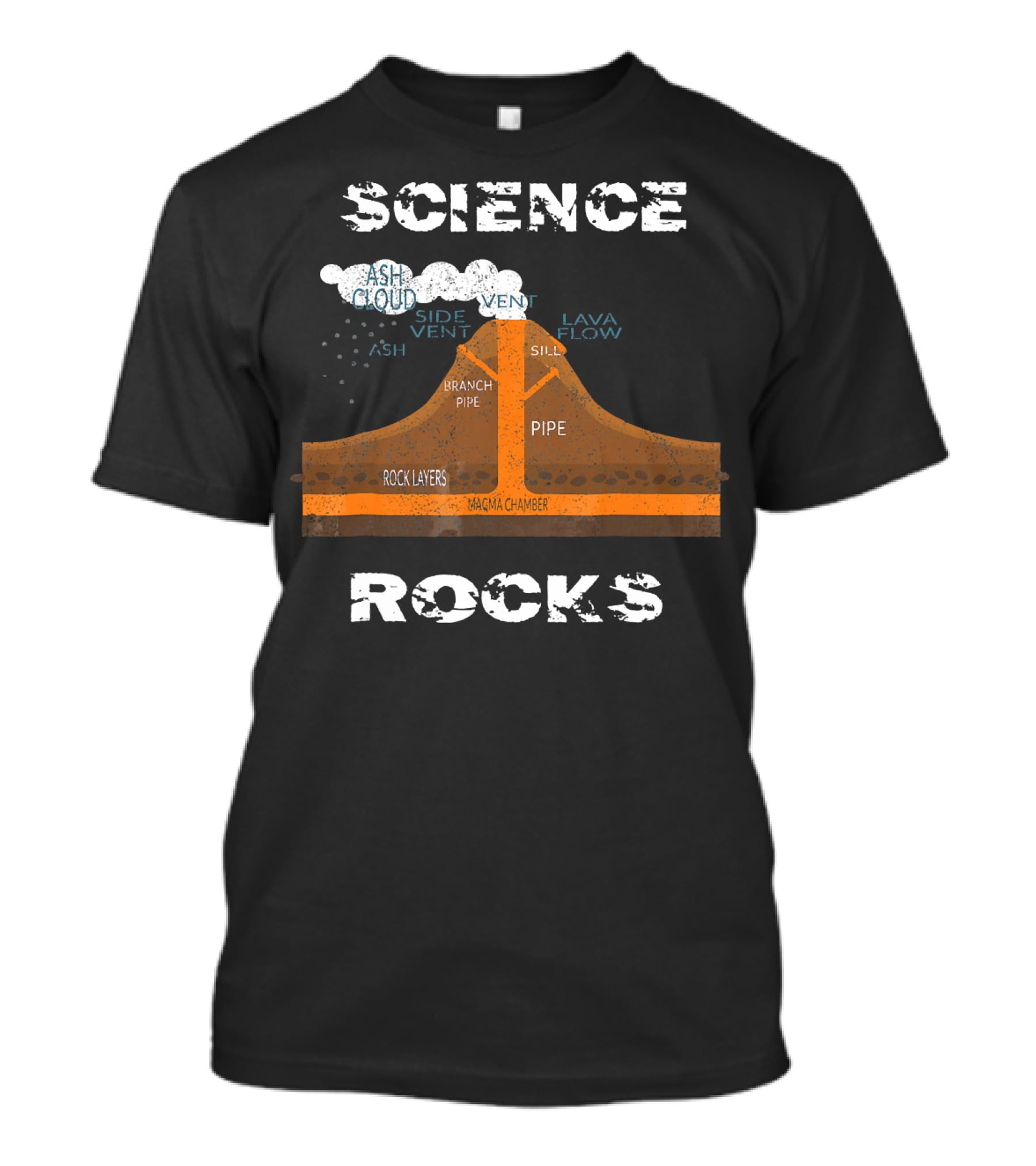 Science Rocks Distressed Volcano Diagram With Ash Cloud And Magma Chamber T-Shirt
