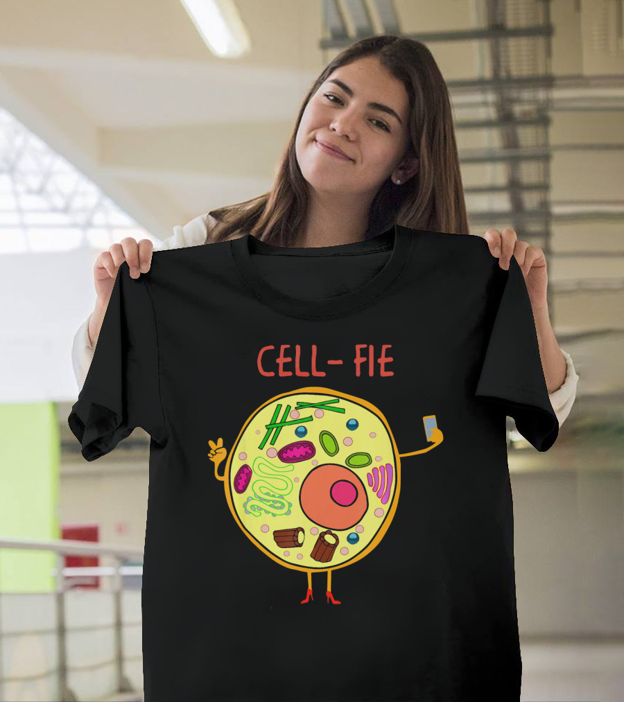Cell-Fie Funny Science Tee Featuring Cartoon Cell Taking Selfie T-Shirt