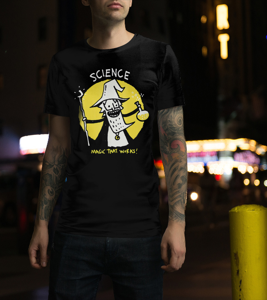 Science Magic That Works Wizard With Beaker And Staff T-Shirt