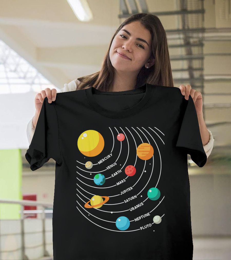 Mercury Venus Earth Mars Jupiter Saturn Uranus Neptune Pluto Solar System Science T-Shirt