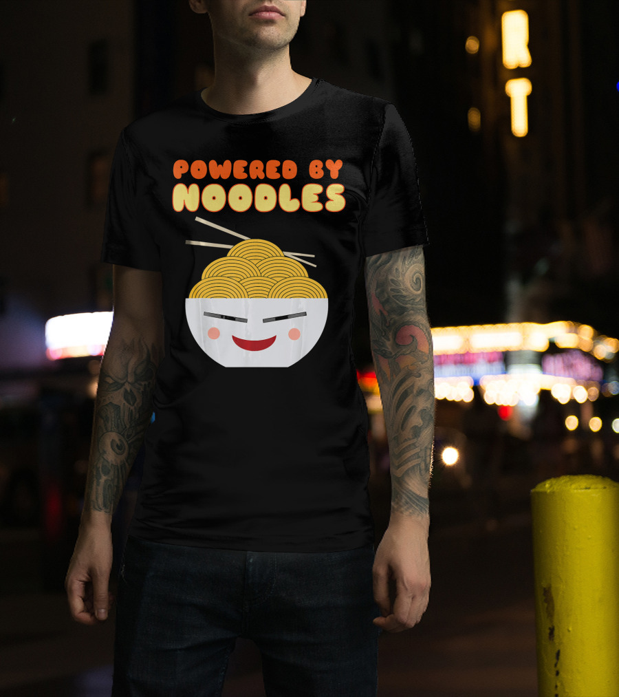 Powered By Noodles Cute Bowl With Spicy Smiling Face T-Shirt