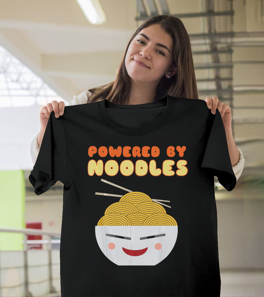 Powered By Noodles Cute Bowl With Spicy Smiling Face T-Shirt
