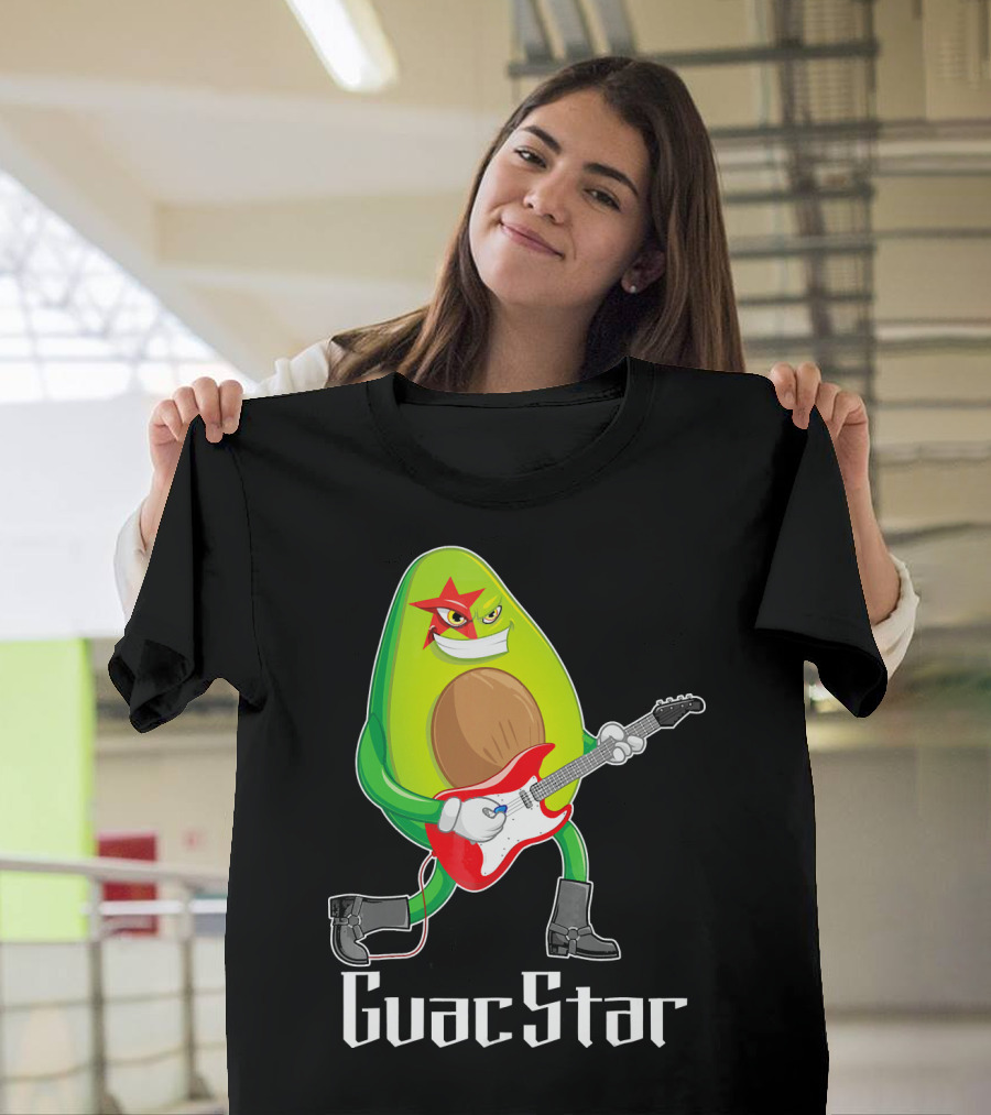 Guac Star Avocado Rock Star Playing Guitar With Red Boots T-Shirt