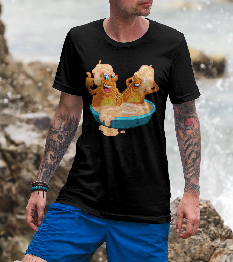 Fried Pickles Funny Trendy Cartoon Dipping Pool Party T-Shirt
