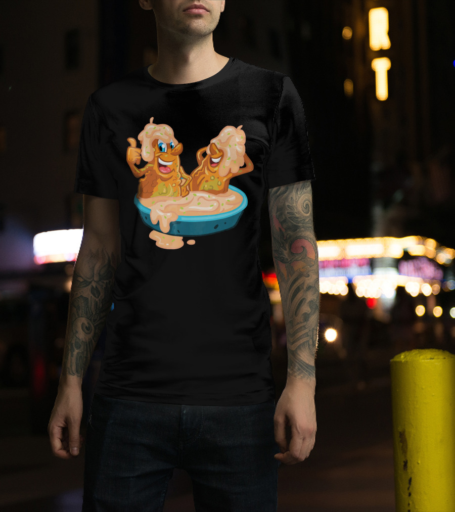 Fried Pickles Funny Trendy Cartoon Dipping Pool Party T-Shirt