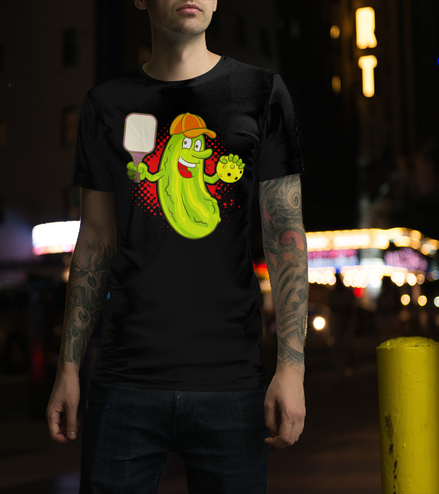 Pickleball Pickle Funny Humor With Paddle And Ball T-Shirt