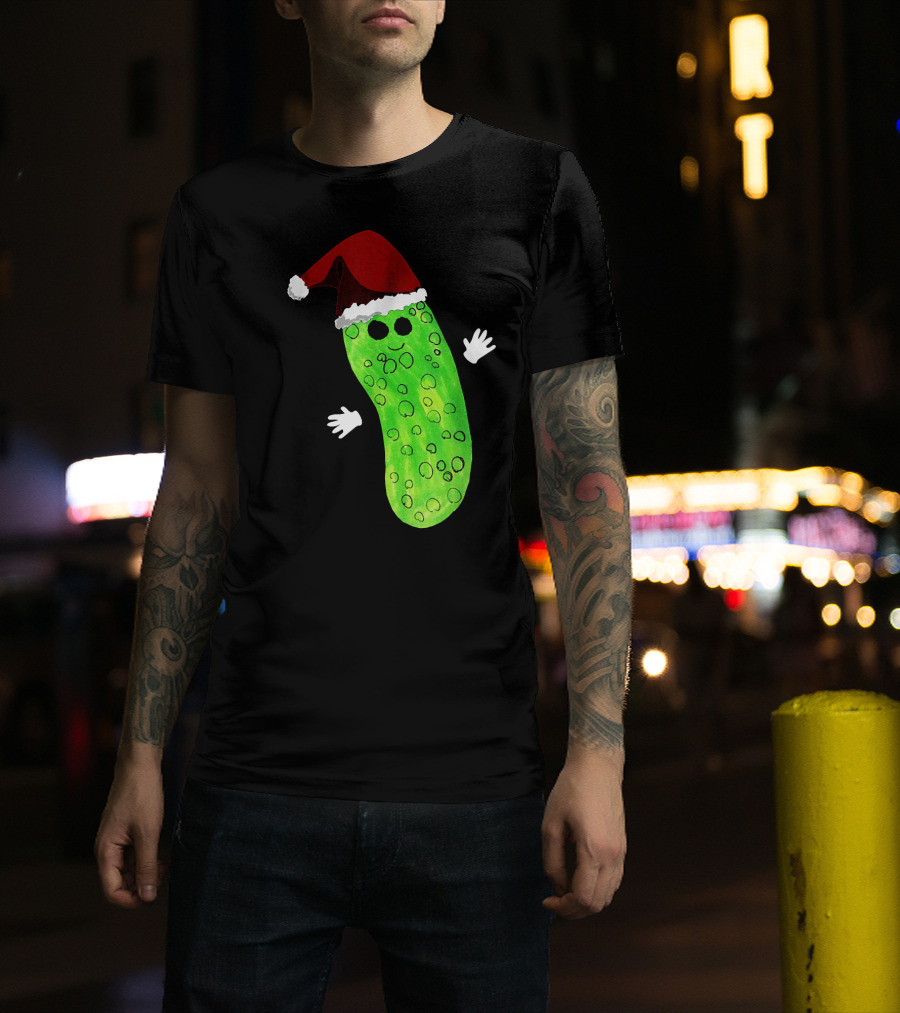 Christmas Pickle Wearing Santa Hat T-Shirt