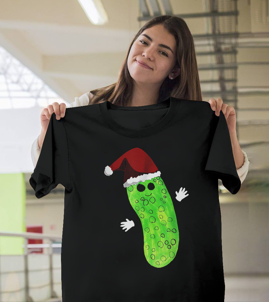 Christmas Pickle Wearing Santa Hat T-Shirt
